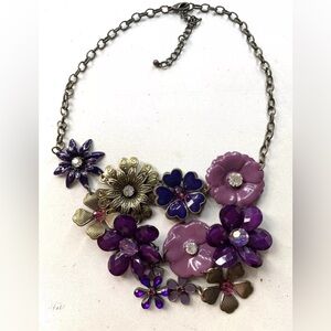 avon mark Beaded statement necklace. Black, silver, purple and gold beads!